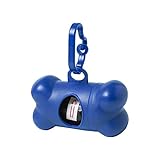 Dispensador de bolsas recoge cacas perro, dispensador con forma de hueso de bolsitas colectoras de excremento de perros y mascotas, 15 Bolsas Biodegradables (Azul)