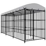 Perrera de exterior de acero con techo, jaula grande para perros de acero, jaula para perros de tamaño grande, valla para perros, 450 x 150 x 210 cm, color negro