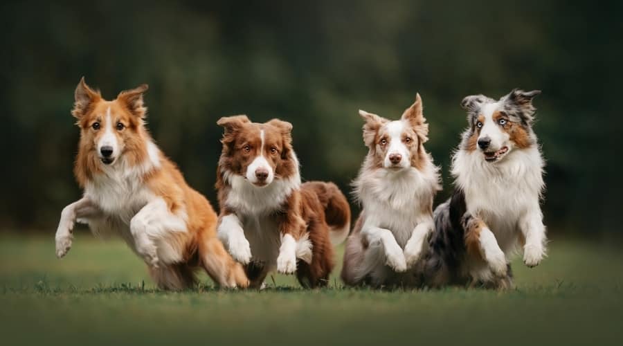 cuatro perros corriendo